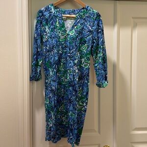 NWT small Lilly Pulitzer Fairfax 3/4 Sleeve Dress in Abaco Blue in Turtle Awe